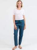 Pantalon femme en lin et coton bleu paon