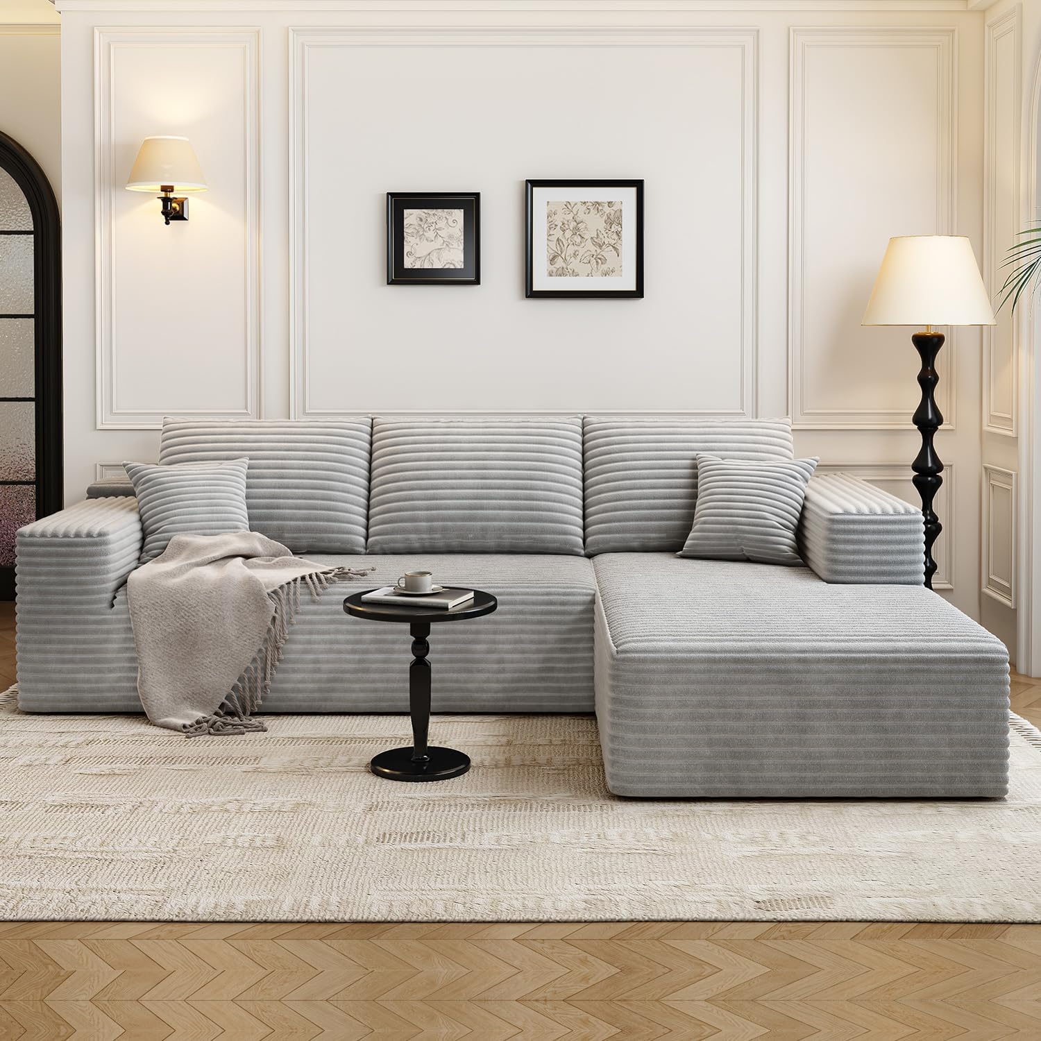 107.5 Cloud Modular Sectional Sofa Couch with L-Shape Chaise,Modern Minimalist Upholstered Couches for Living Room Bedroom,Deep Seat Corner Couch，No Assembly Required (Black,Left Facing Chaise)