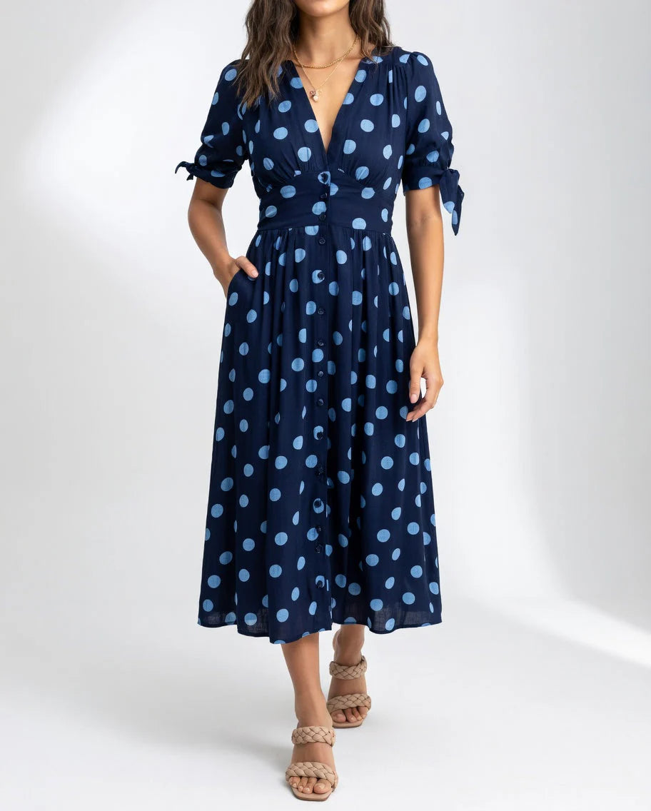 Robe Midi Élégante à Pois pour Femmes