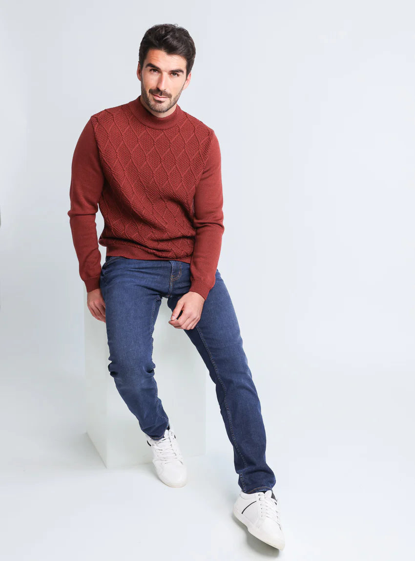 Pull homme en laine mérinos rouge