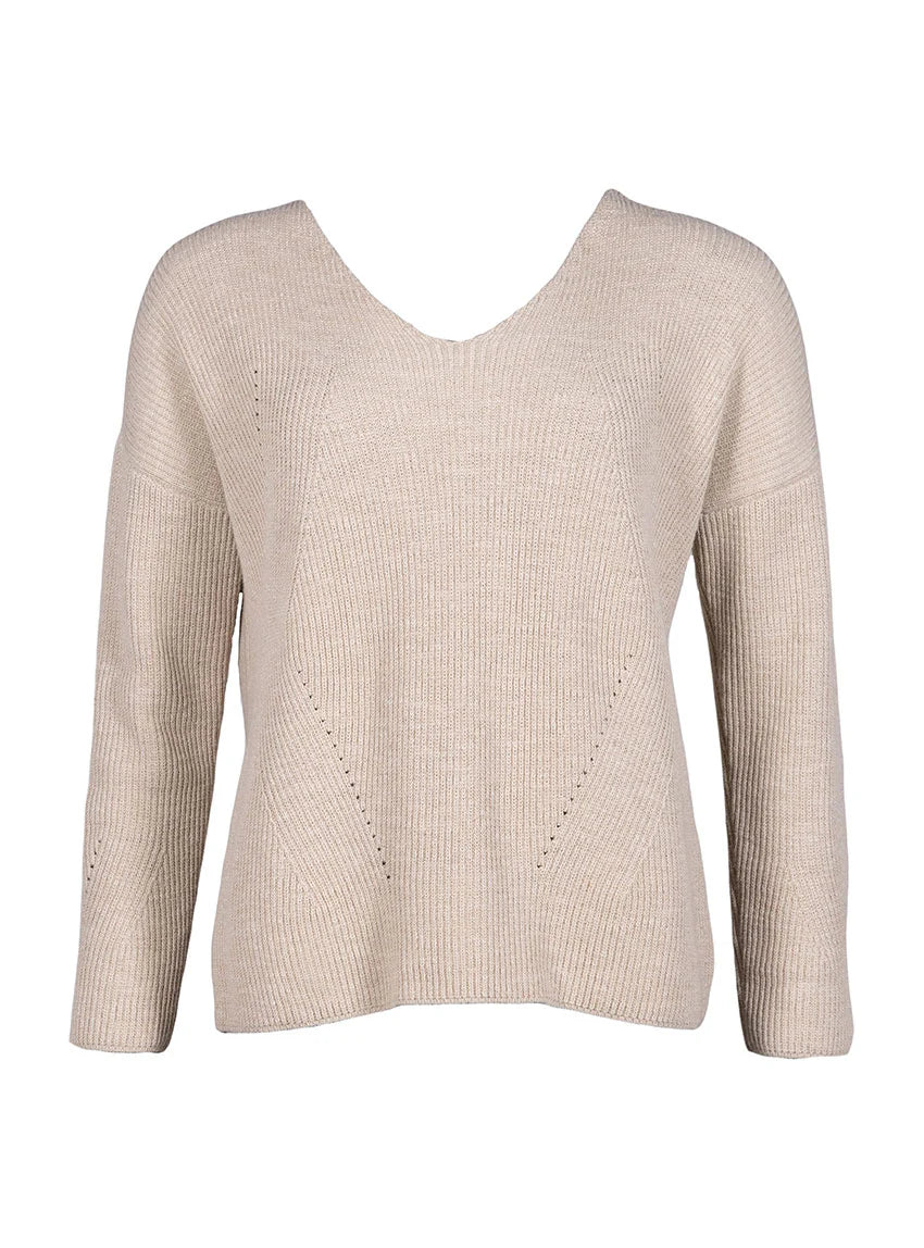Pull femme maille ajourée coton beige lin