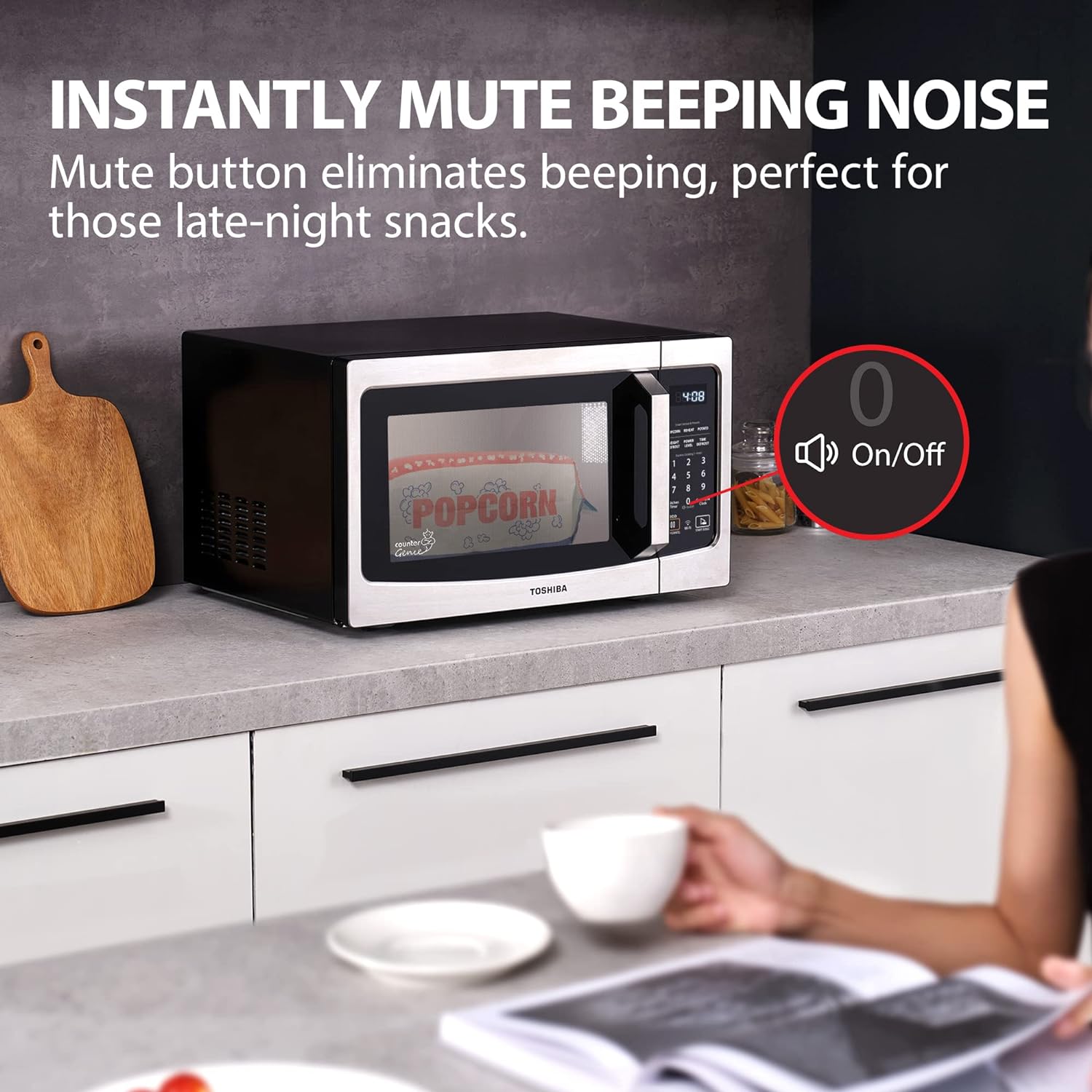 TOSHIBA 4-in-1 ML-EC42P(SS) Countertop Microwave Oven, Smart Sensor, Convection, Air Fryer Combo, Mute Function, Position Memory 13.6′′ Turntable, 1.5 Cu Ft, 1000W, Silver