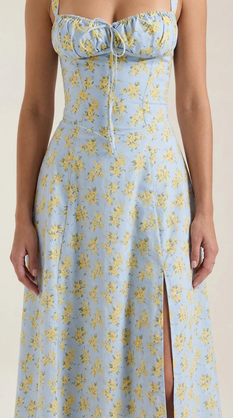 Robe midi fleurie pour femmes, idéale pour les invitées de mariage