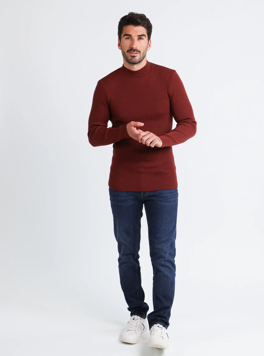 Pull homme 100% laine mérinos rouge terre de sienne