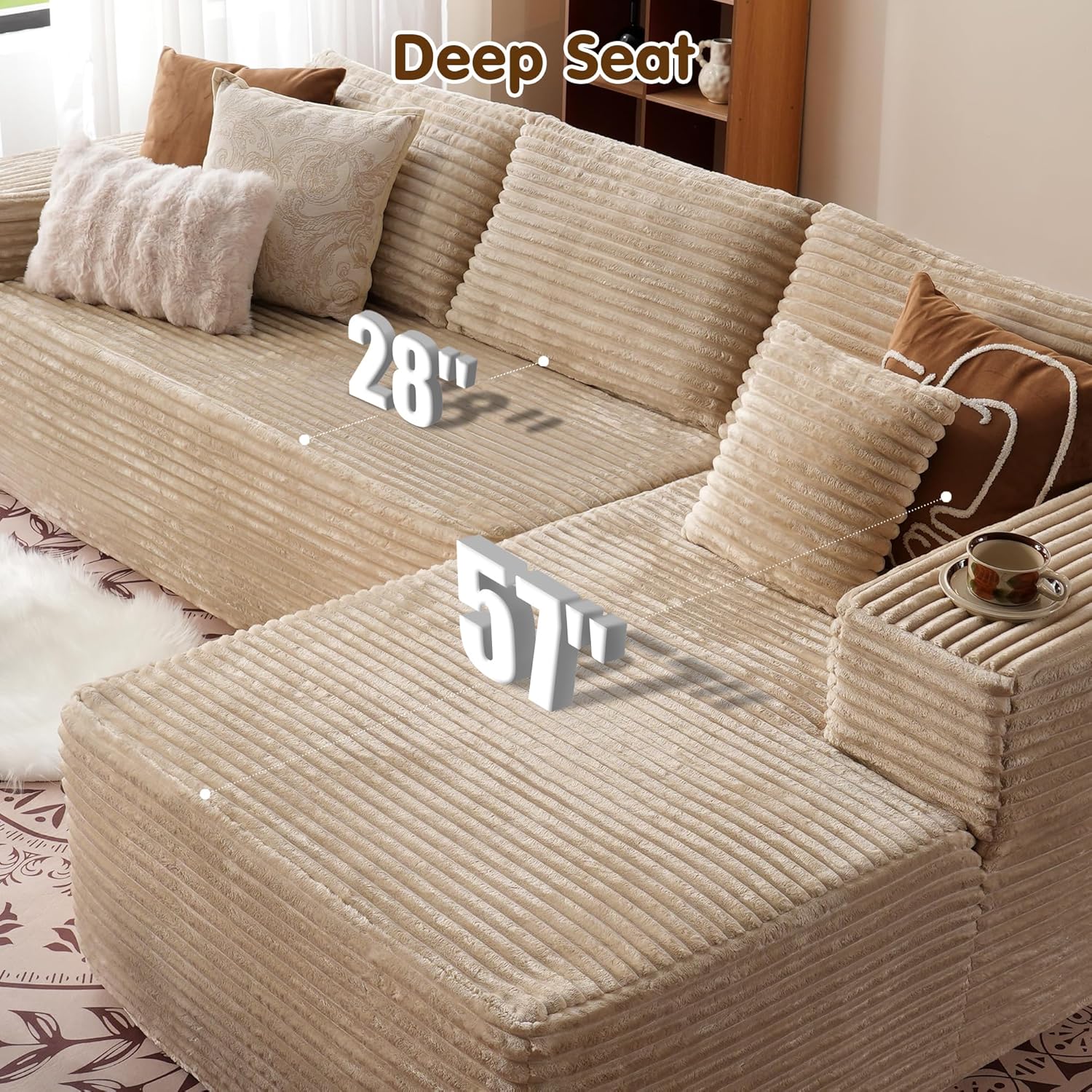 ovios 104 Cloud Sectional Couch with L-Shape Chaise,Modern Modular Sofa with Deep Seat, Upholstered Couches for Living Room Bedroom,No Assembly Required, Grey (Plush Corduroy Fabric)