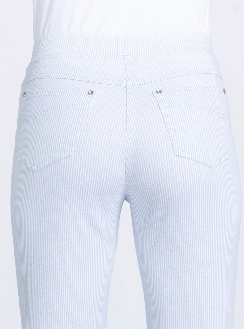Pantalon femme 7/8° rayé bleu