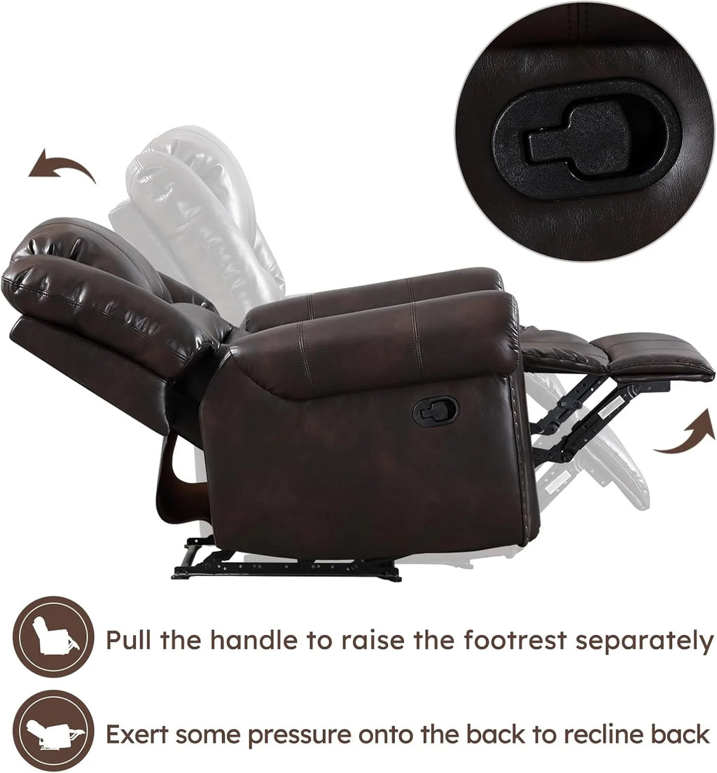 CANMOV Leather Recliner Chair, Classic and Traditional Manual Recliner Chair with Comfortable Arms and Back Single Sofa for Living Room, Nut Brown