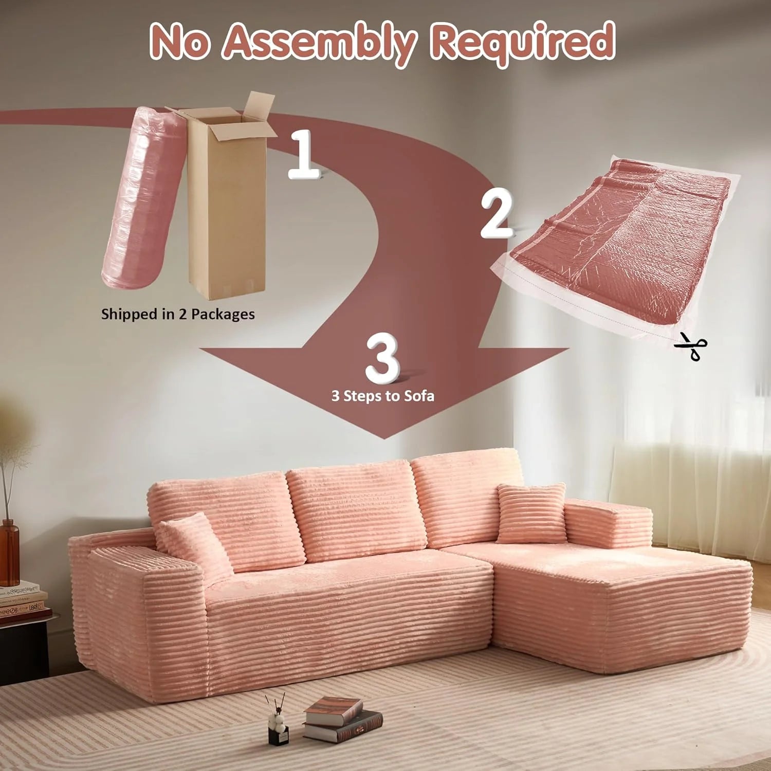 ovios 104 Cloud Sectional Couch with L-Shape Chaise,Modern Modular Sofa with Deep Seat, Upholstered Couches for Living Room Bedroom,No Assembly Required, Grey (Plush Corduroy Fabric)