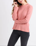 T-shirt femme col montant en coton rose