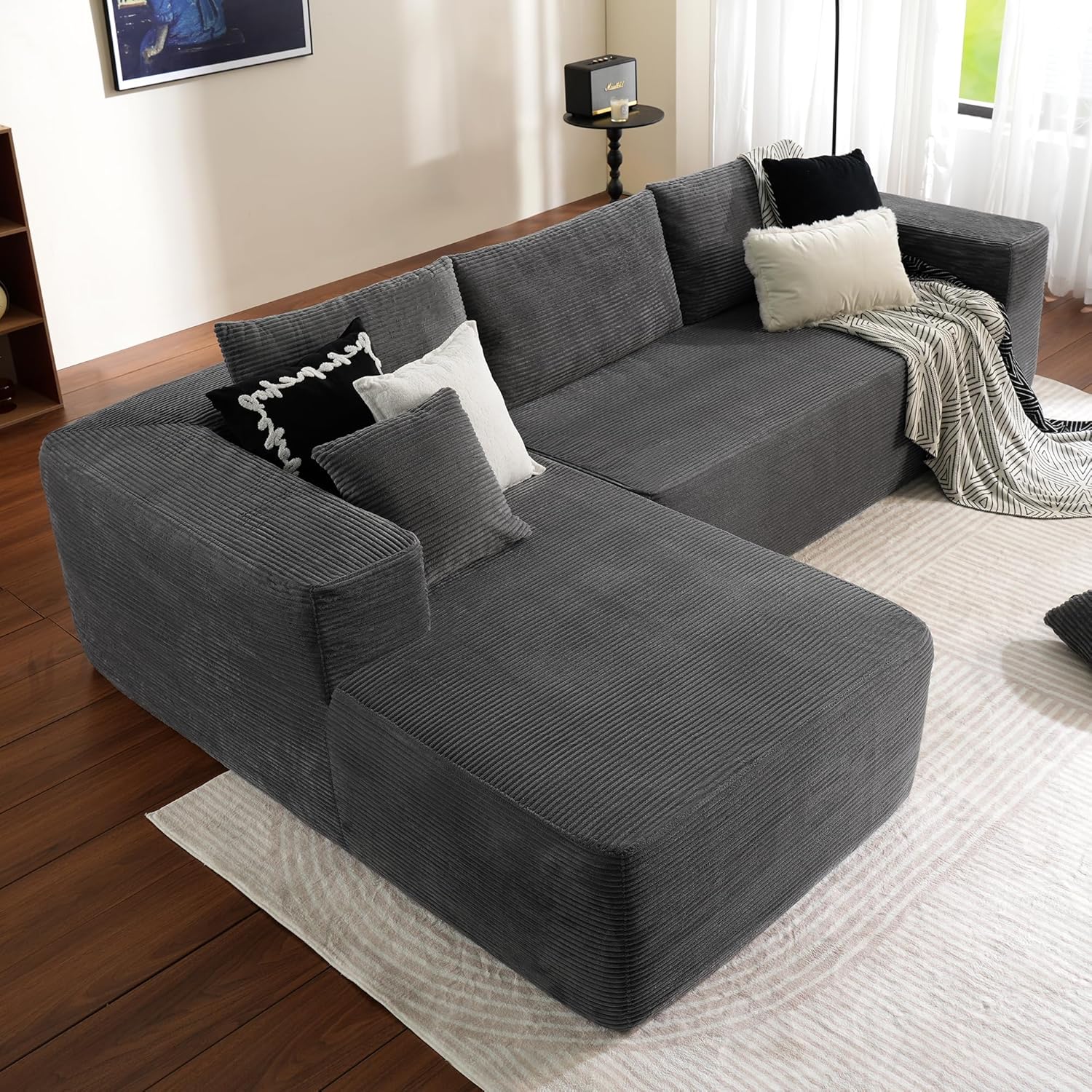 ovios 104 Cloud Sectional Couch with L-Shape Chaise,Modern Modular Sofa with Deep Seat, Upholstered Couches for Living Room Bedroom,No Assembly Required, Grey (Plush Corduroy Fabric)