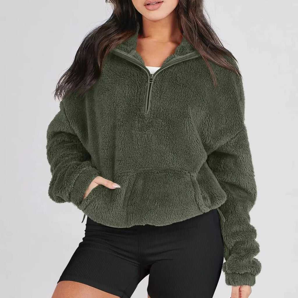 Pull polaire doux à demi-fermeture éclair pour femmes