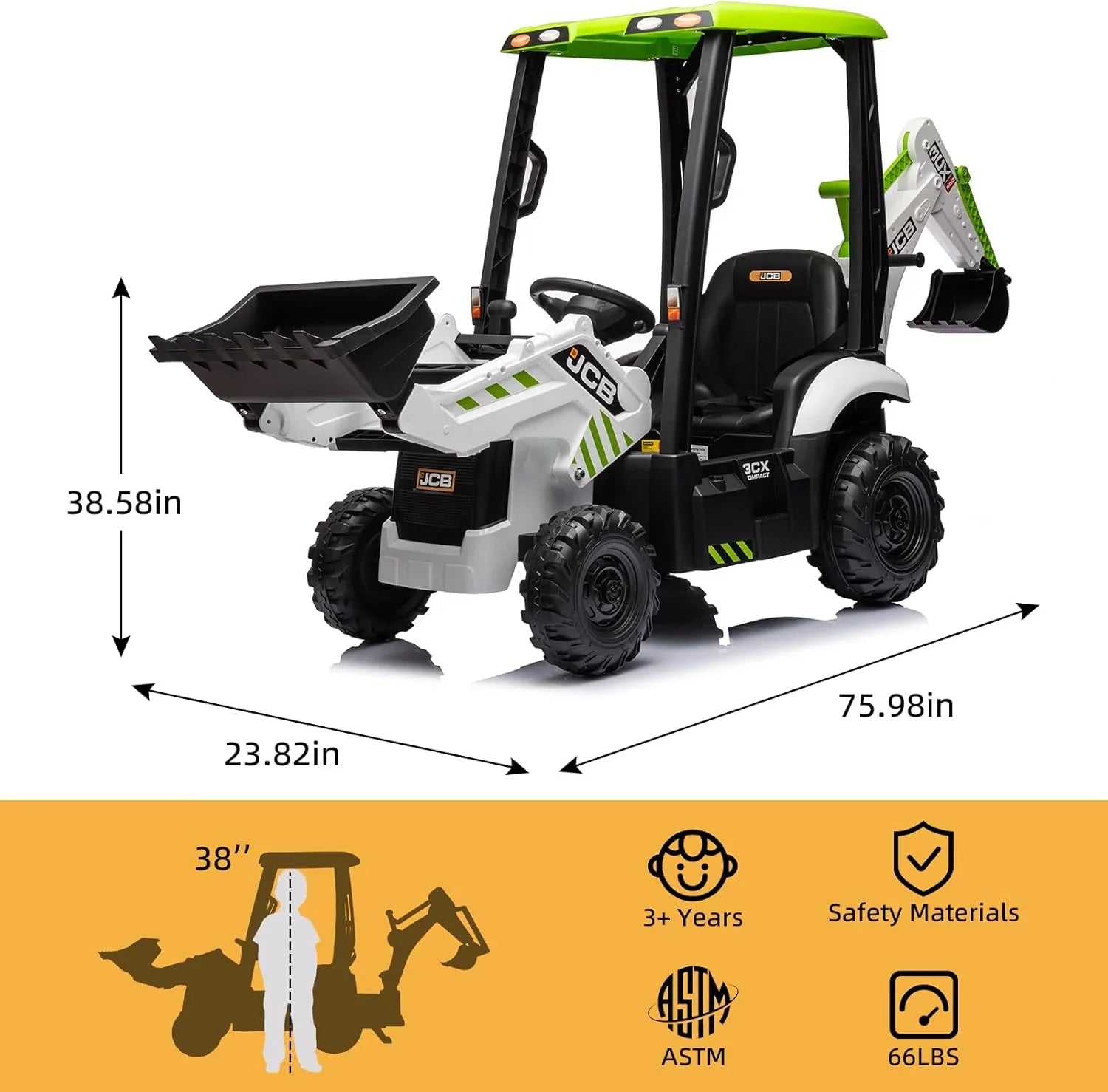 12V JCB Ride On Excavator Ride on Toys for Kids 4-8 Electric Car for Kids with Tractor