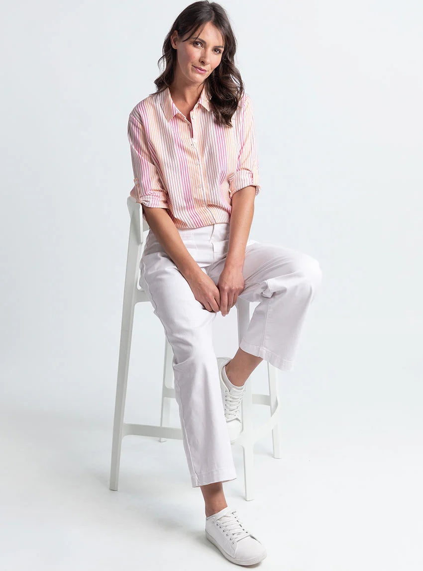 Chemisier femme rayé rose en viscose & coton
