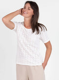 Tee-shirt femme en maille ajourée coton blanc crème