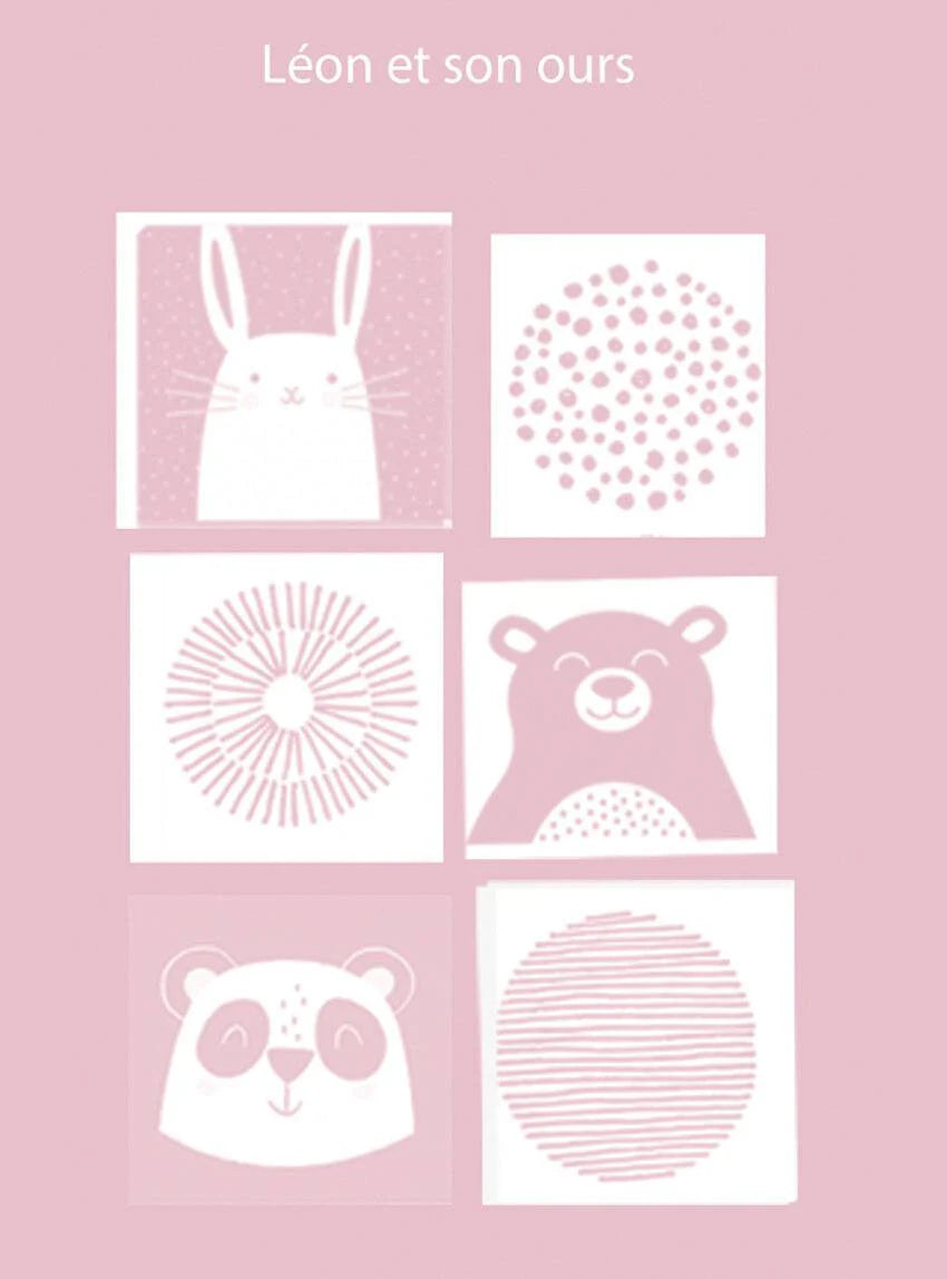 Plaid bébé laine mérinos motif animaux rose poudre