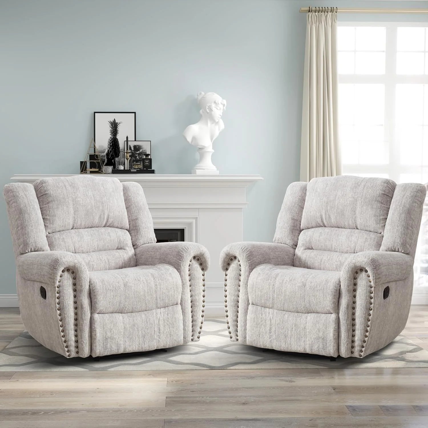 CANMOV Leather Recliner Chair, Classic and Traditional Manual Recliner Chair with Comfortable Arms and Back Single Sofa for Living Room, Nut Brown
