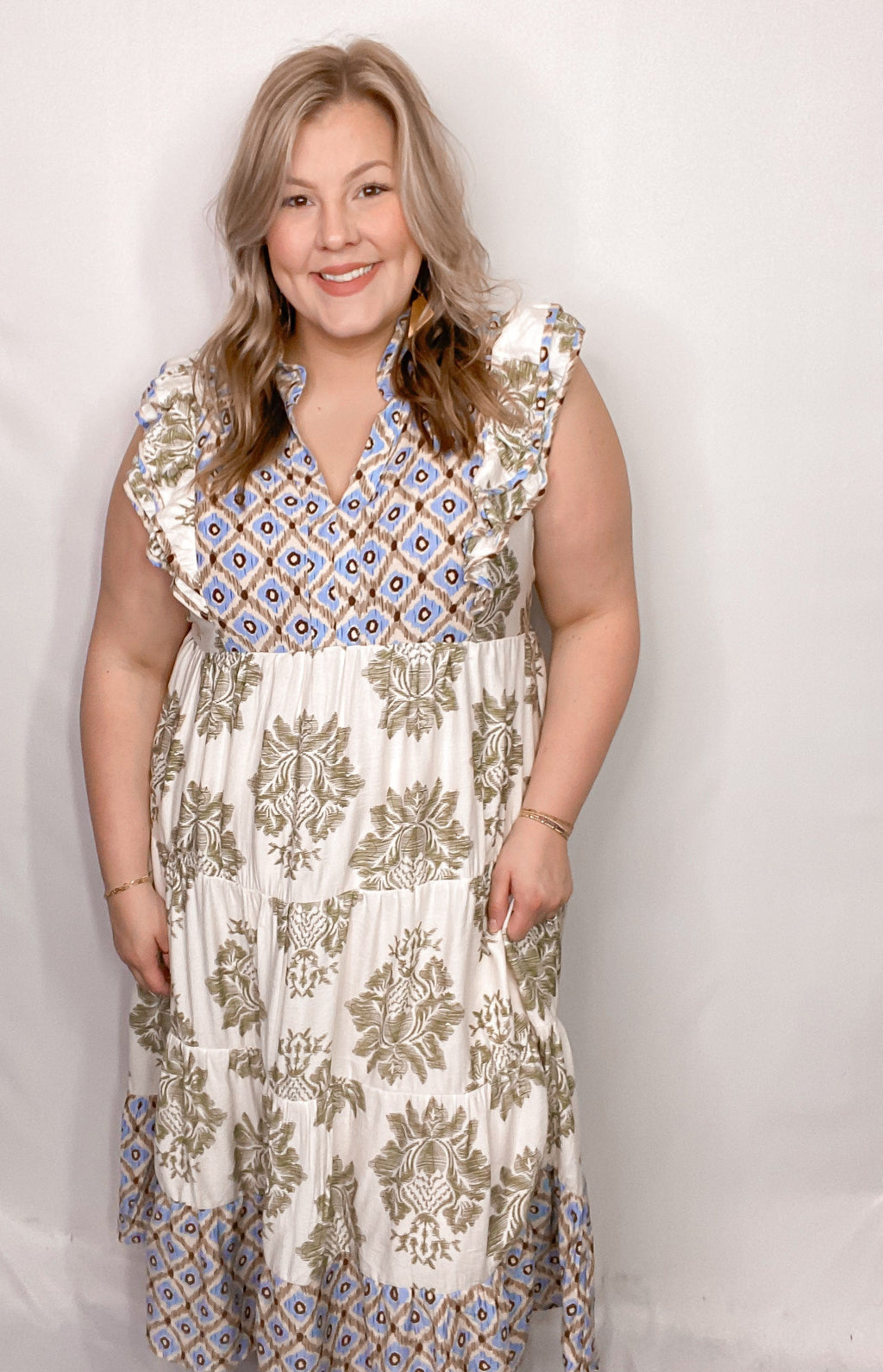 Robe longue à imprimé floral avec manches volantées pour femme