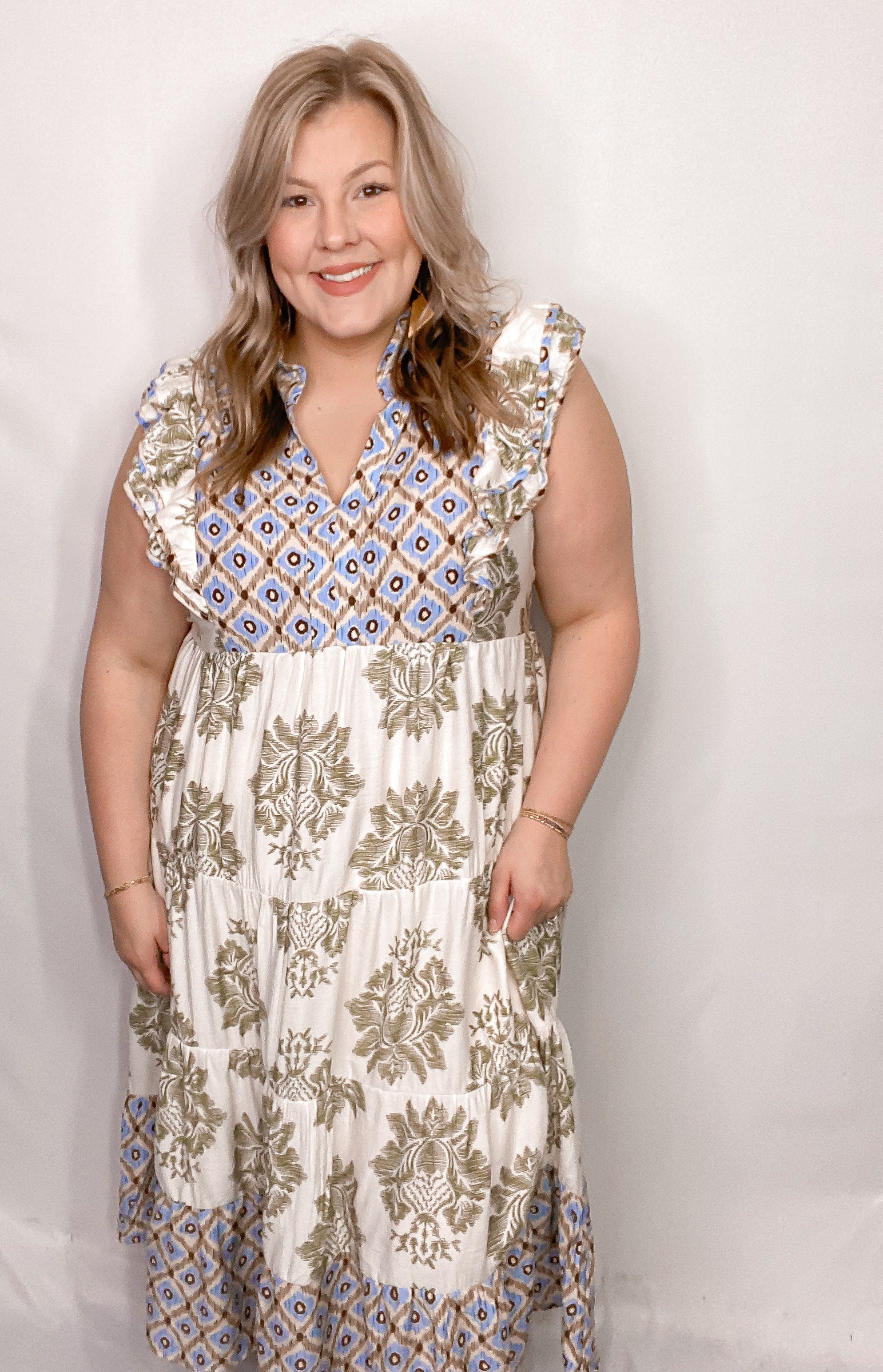Robe longue à imprimé floral avec manches volantées pour femme