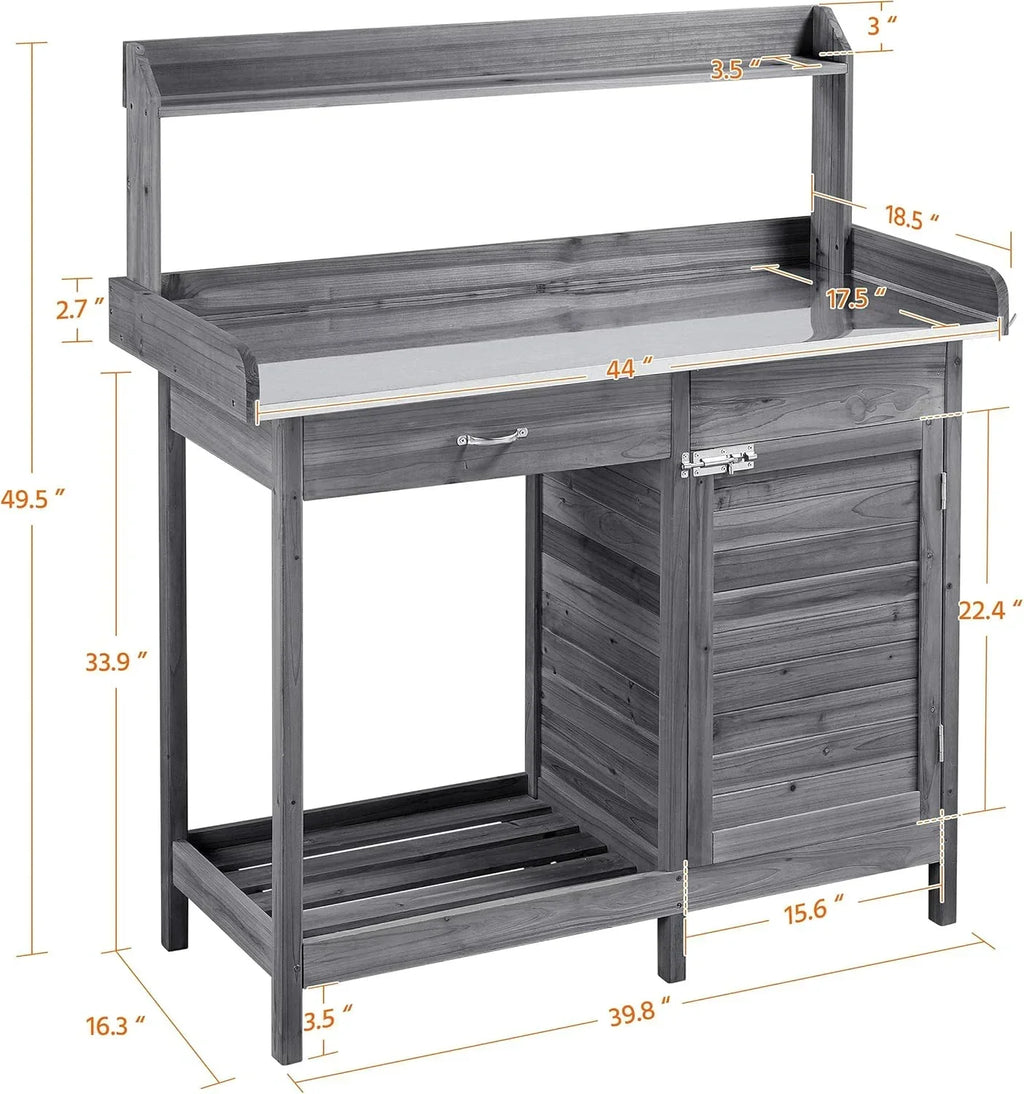 Yaheetech Outdoor Garden Potting Bench Table Work Bench Metal Tabletop Cabinet Drawer