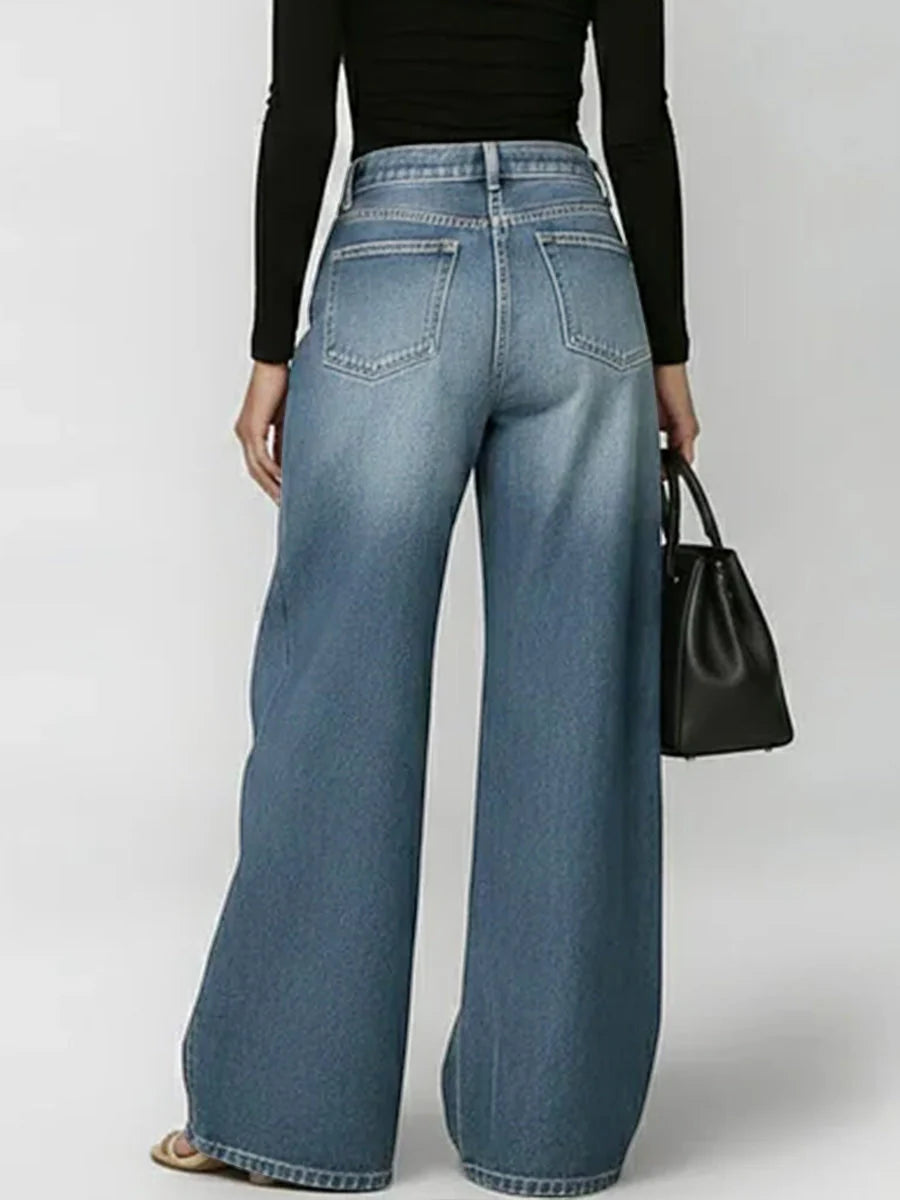 Jean décontracté large à taille haute pour femmes
