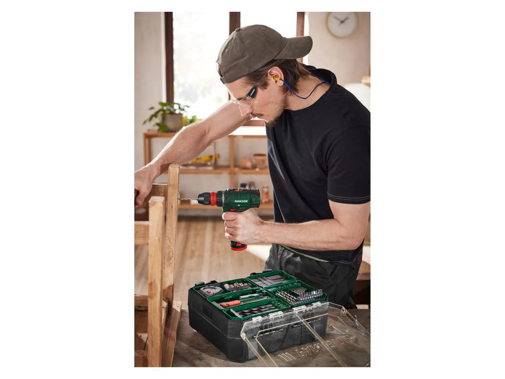 PARKSIDE Set perceuse-visseuse sans fil PBSA 12 E4 + batterie + chargeur + accessoires, 12 V