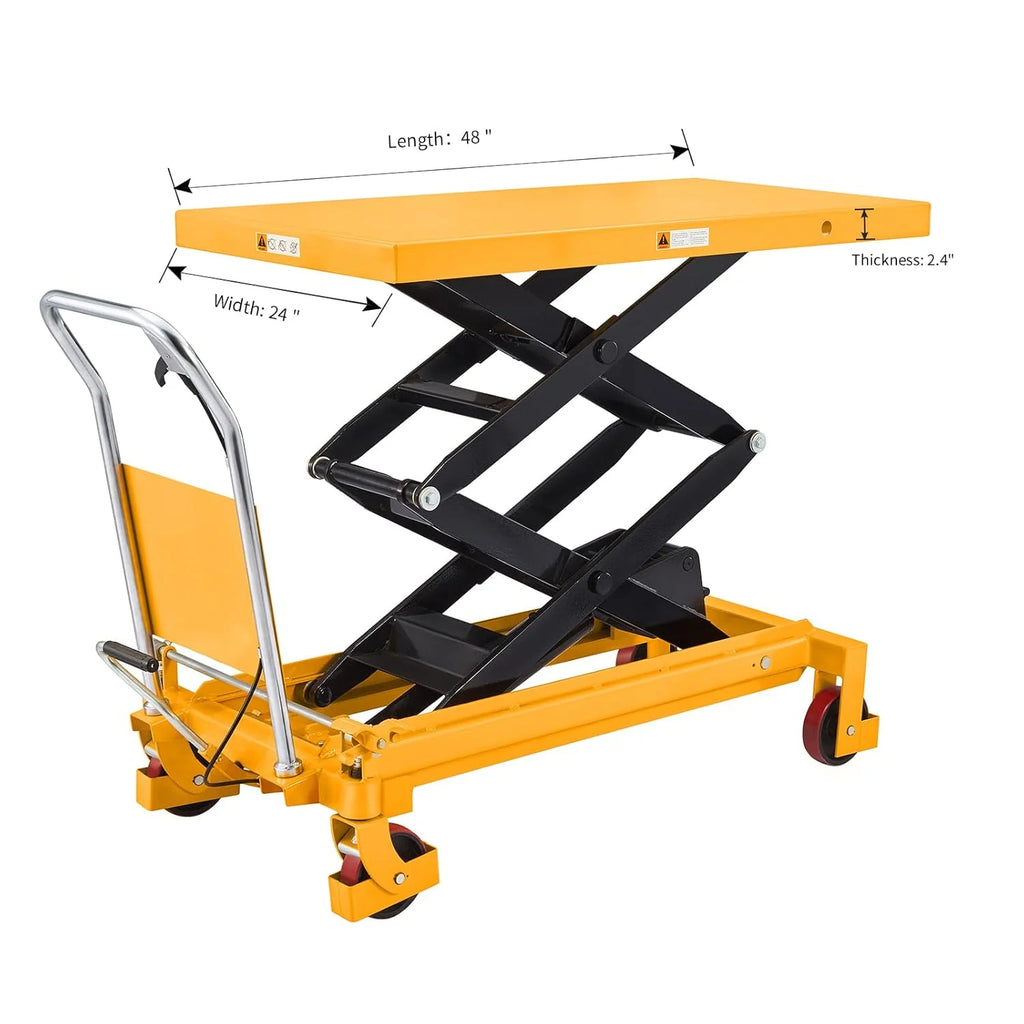 Hydraulic Lift Table Cart – 770 lbs Capacity, 51 Max Height, Double Scissor Lift with Safety Guard & 4 Wheels