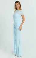 Nicolette Maxi Dress - Cape Sleeve Off Shoulder Dress in Blue