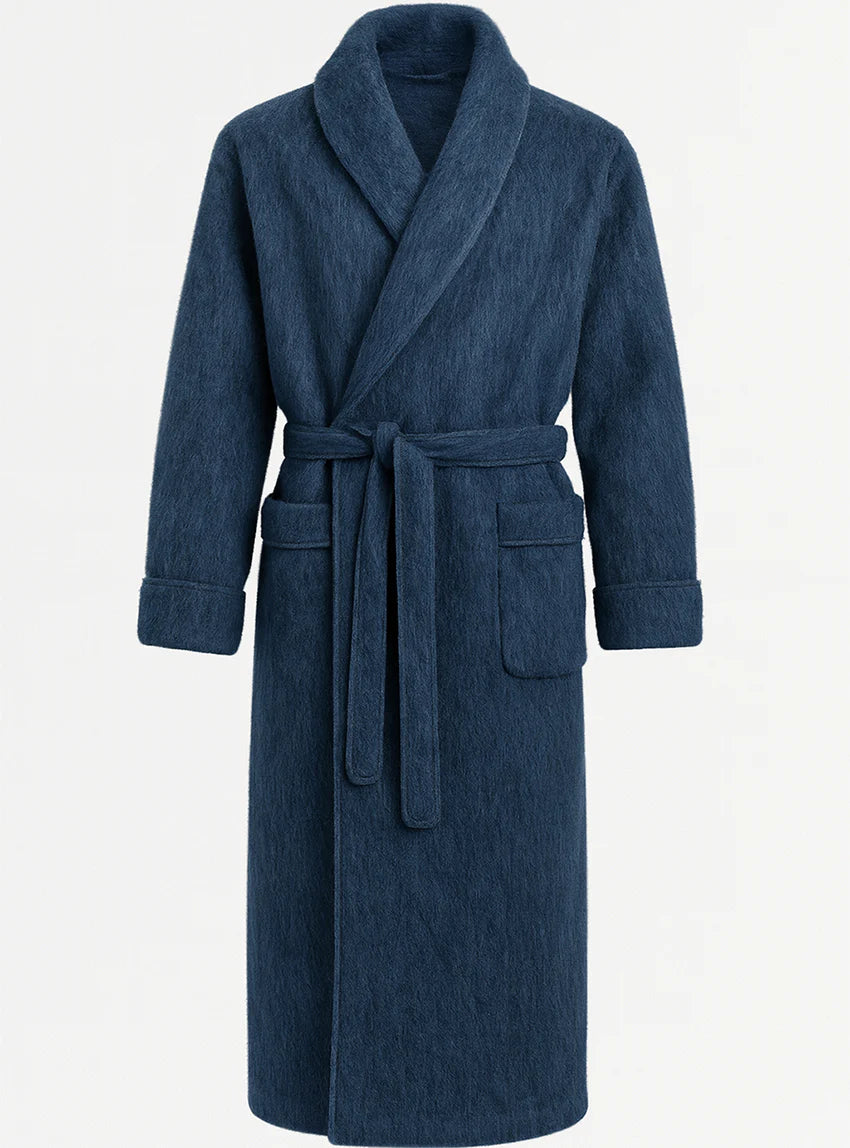 Robe de chambre homme en laine des Pyrénées  bleu océan