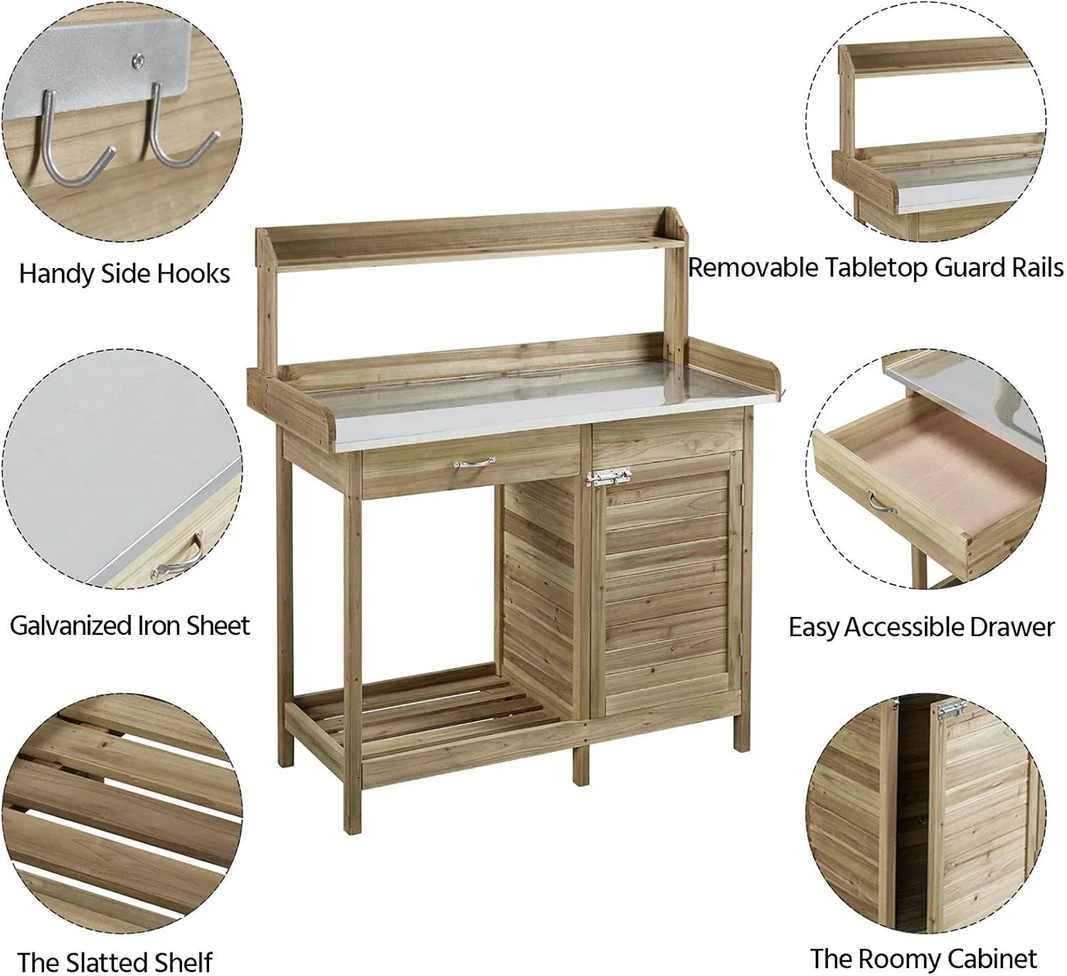 Yaheetech Outdoor Garden Potting Bench Table Work Bench Metal Tabletop Cabinet Drawer