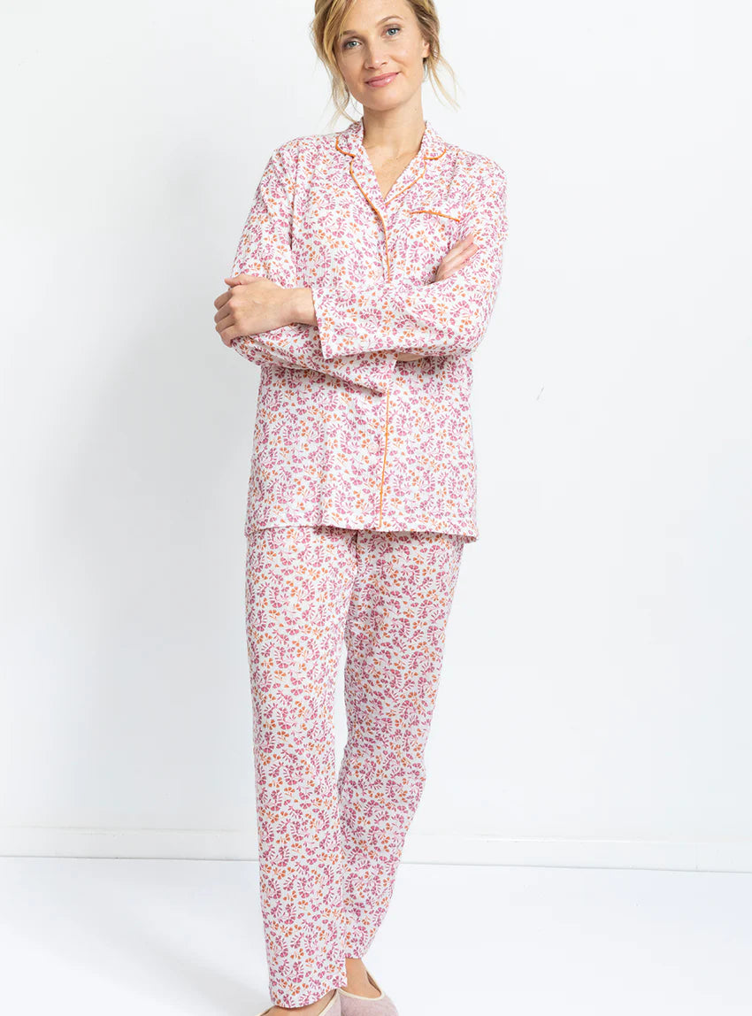 Pyjama femme en coton floral rose
