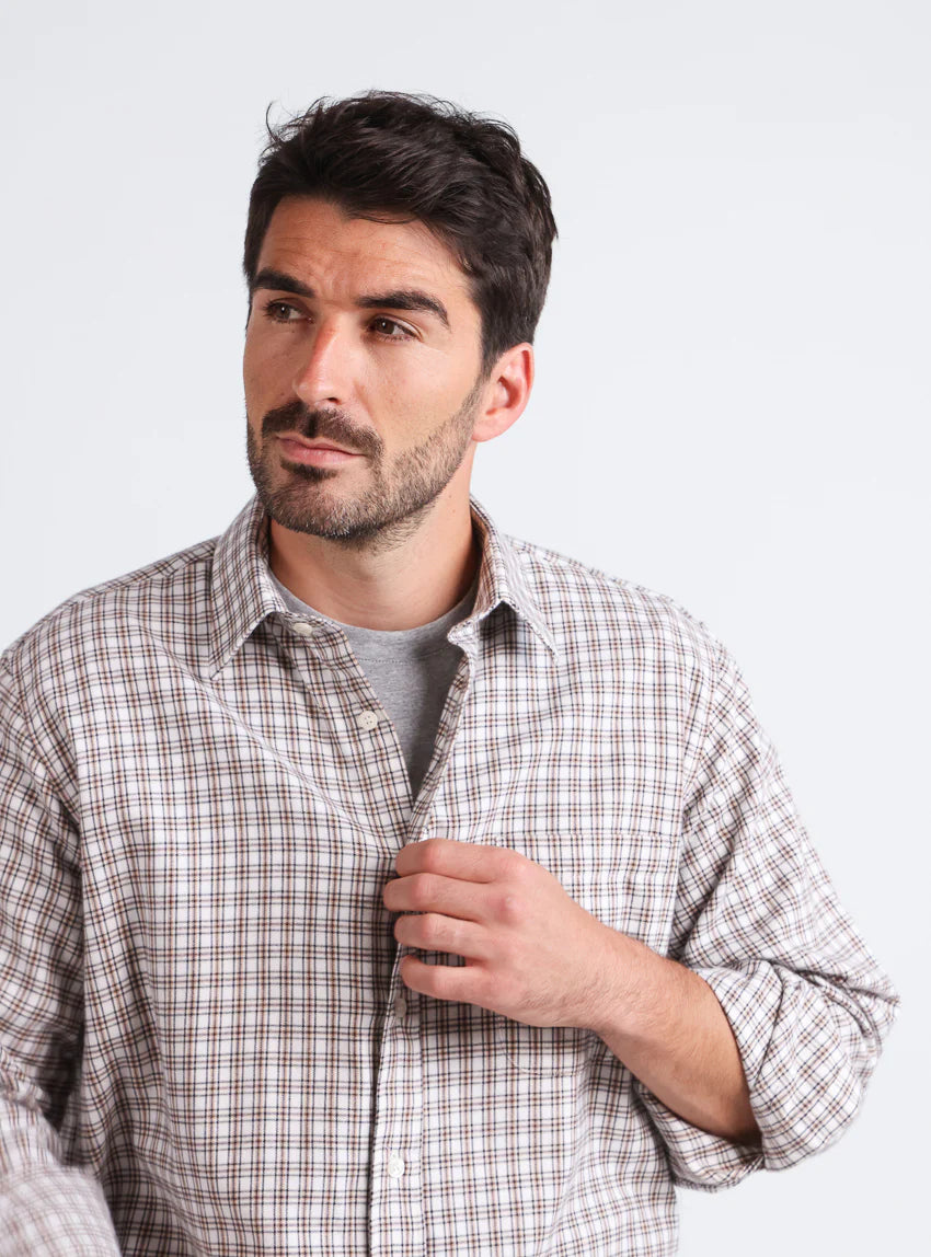 Chemise homme à carreaux coton et laine Beige Camel