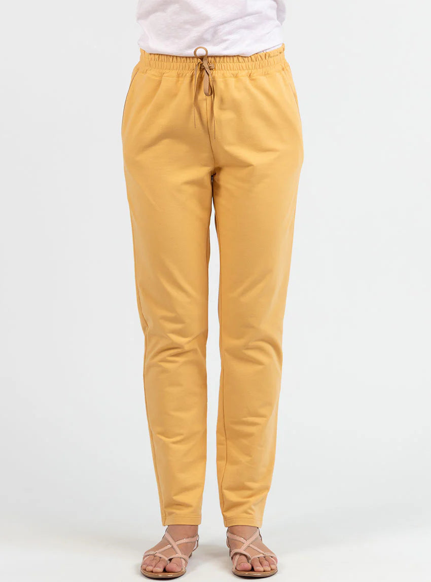 Pantalon femme molleton coton jaune miel