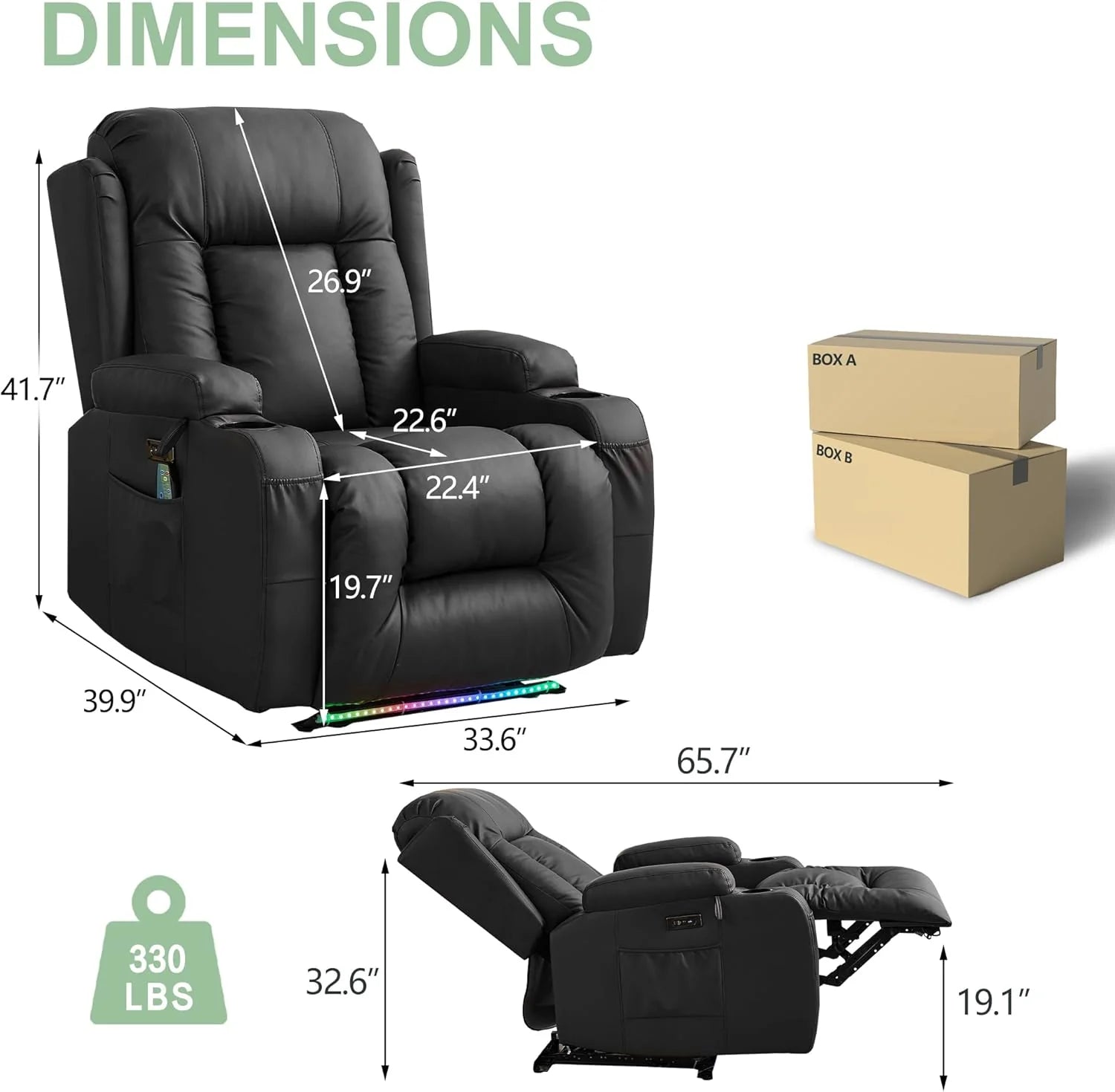 TUNYI Power Loveseat Recliner Sofa with Massage & Heat Home Theater Seating with Console Electric Recliner RV Sofa with USB/Outlet/Storage/Side Pocket/LED Light/Speaker (Brown, Loveseat)