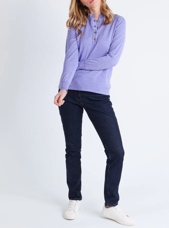Pull femme col montant en laine mérinos Violet Parme