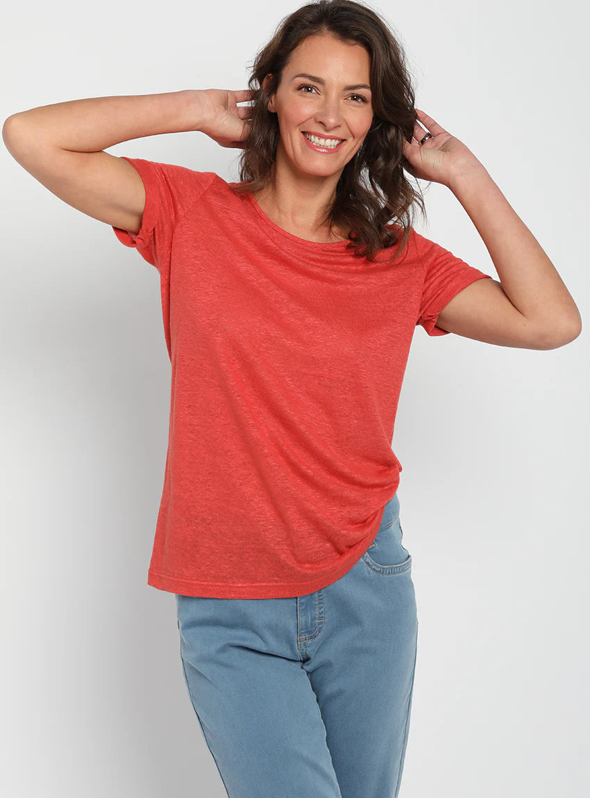 Tee-shirt femme en lin orange epice