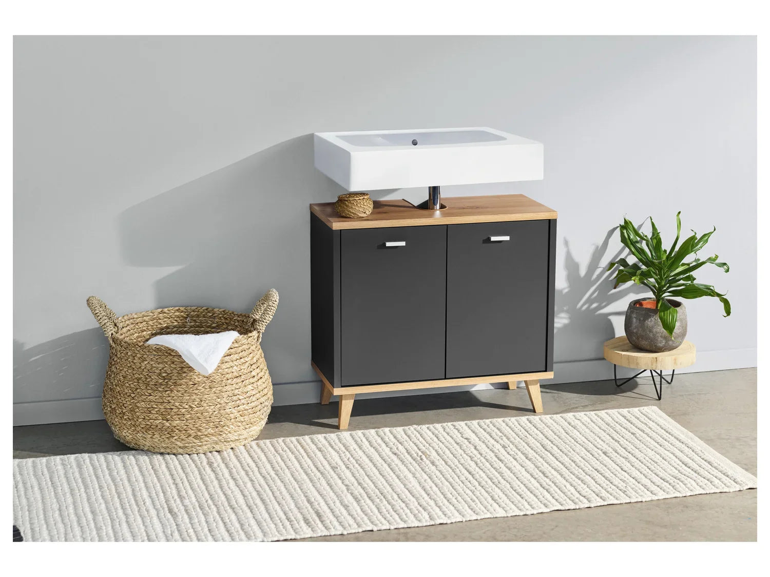 LIVARNO home Meuble sous vasque Corfou, 60 x 55 x 28 cm, anthracite/imitation chne