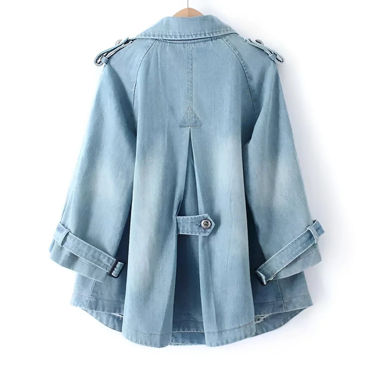 Faye - Manteau Cape en Denim Élégant