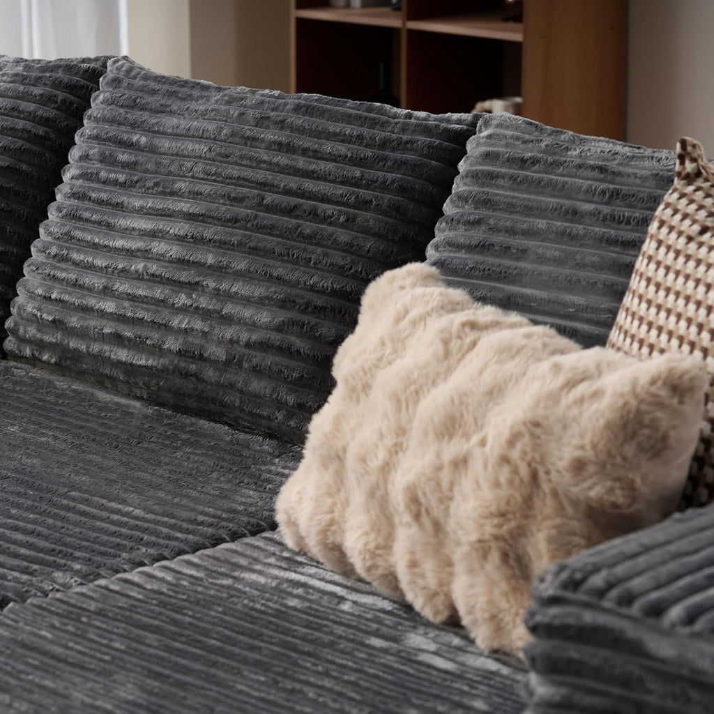 ovios 104 Cloud Sectional Couch with L-Shape Chaise,Modern Modular Sofa with Deep Seat, Upholstered Couches for Living Room Bedroom,No Assembly Required, Grey (Plush Corduroy Fabric)