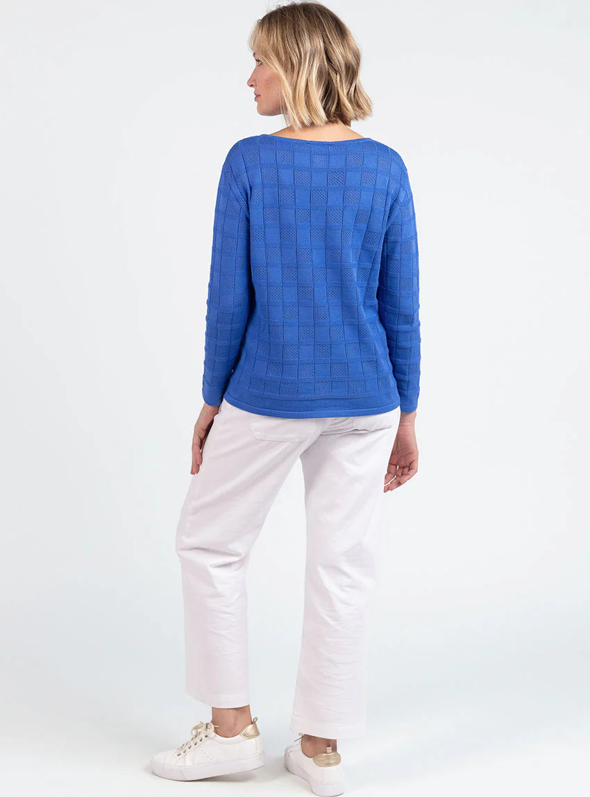 Pull femme ajouré en coton bleu atlantique