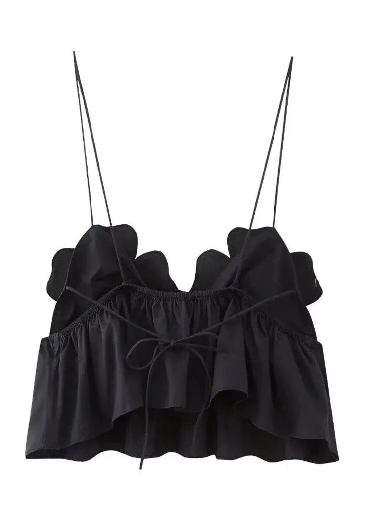 Haut noir en satin pour femme à col bénitier
