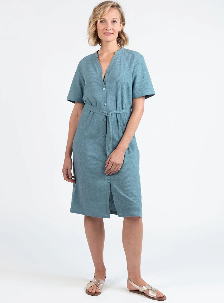 Robe femme en coton gaufré vert littoral