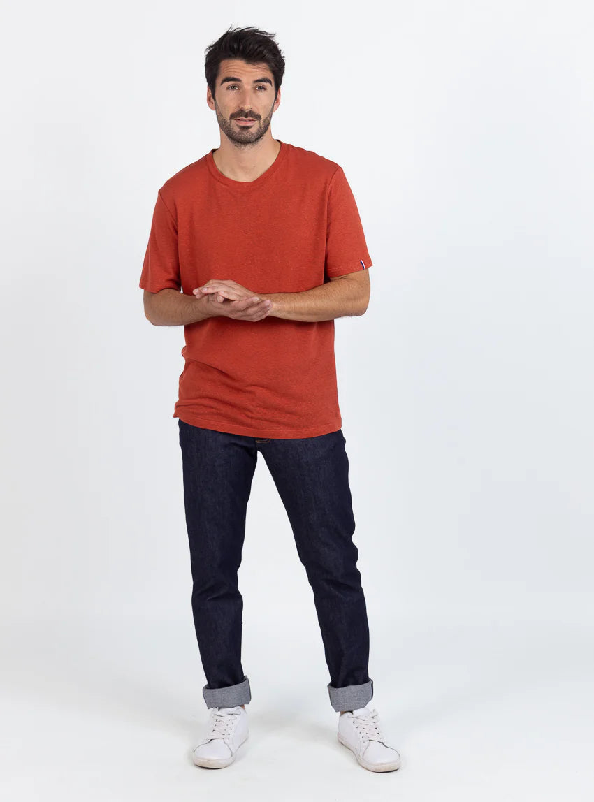 Tee-shirt homme en lin orange terracotta