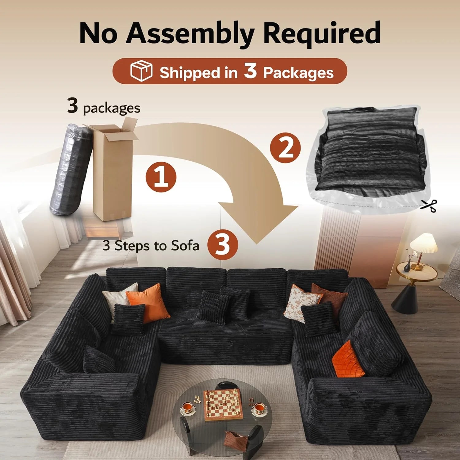 ovios 104 Cloud Sectional Couch with L-Shape Chaise,Modern Modular Sofa with Deep Seat, Upholstered Couches for Living Room Bedroom,No Assembly Required, Grey (Plush Corduroy Fabric)
