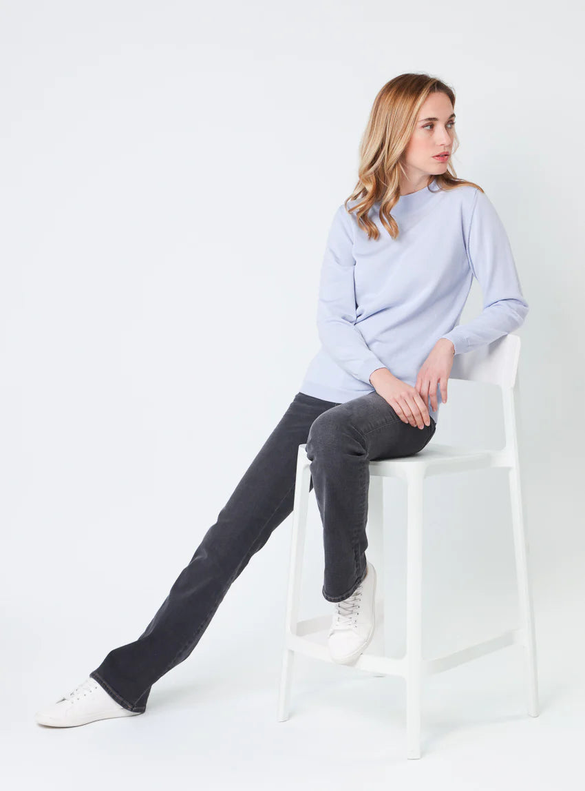 Pull femme col cheminée en laine mérinos Bleu Ciel Léger