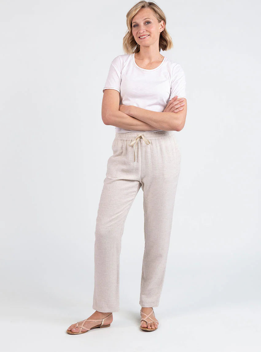 Pantalon femme coton lin beige