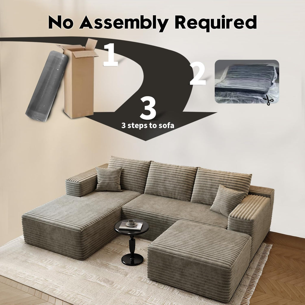 107.5 Cloud Modular Sectional Sofa Couch with L-Shape Chaise,Modern Minimalist Upholstered Couches for Living Room Bedroom,Deep Seat Corner Couch，No Assembly Required (Black,Left Facing Chaise)