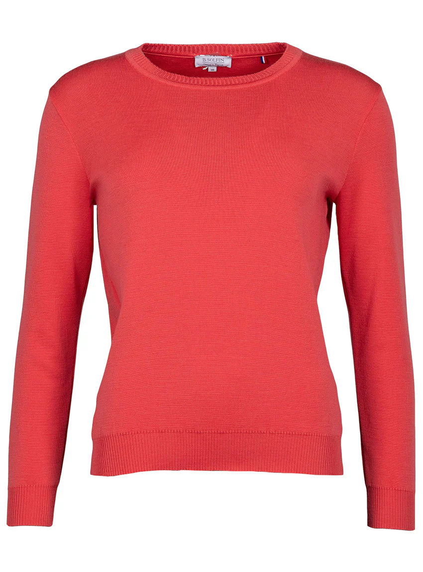 Pull femme en laine mérinos col rond rouge lumineux