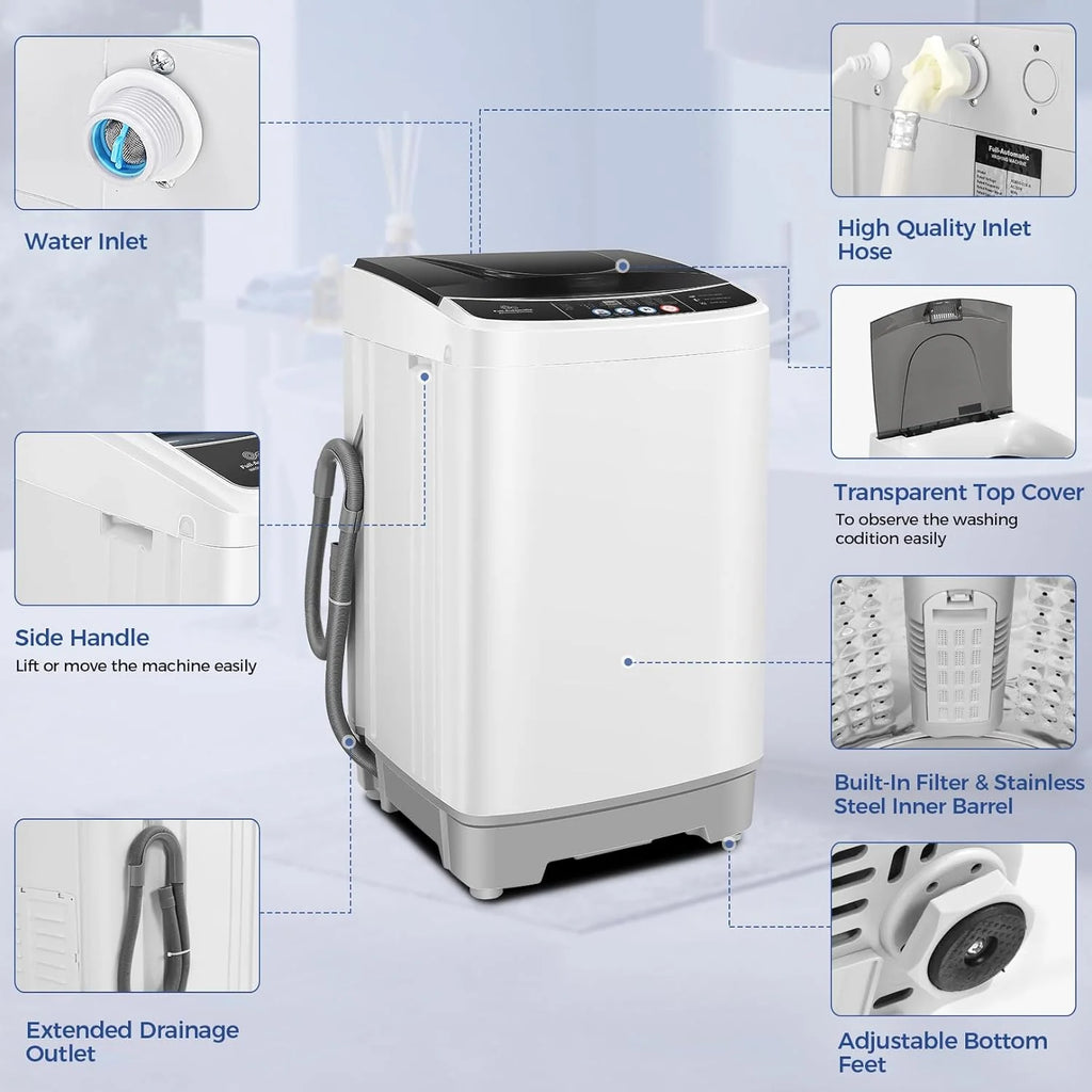 20Lbs Portable Washing Machine Nictemaw Portable Washer, 2.8 Cu.ft Washer and Dryer Combo with Drain Pump, 10 Programs 8 Water Level Compact Laundry Washer for Home, Apartment, RV, Dorms