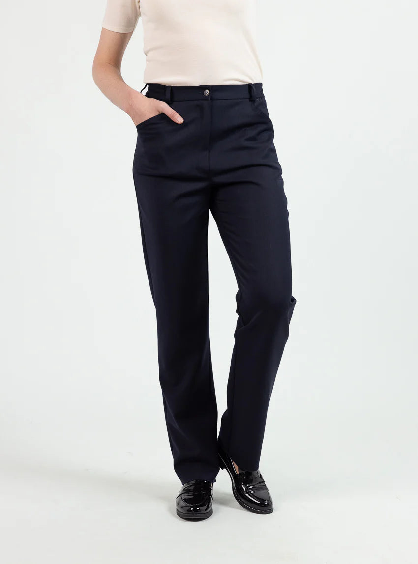 Pantalon femme en laine bleu marine