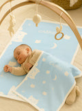 Plaid bébé motif chats en laine bleu